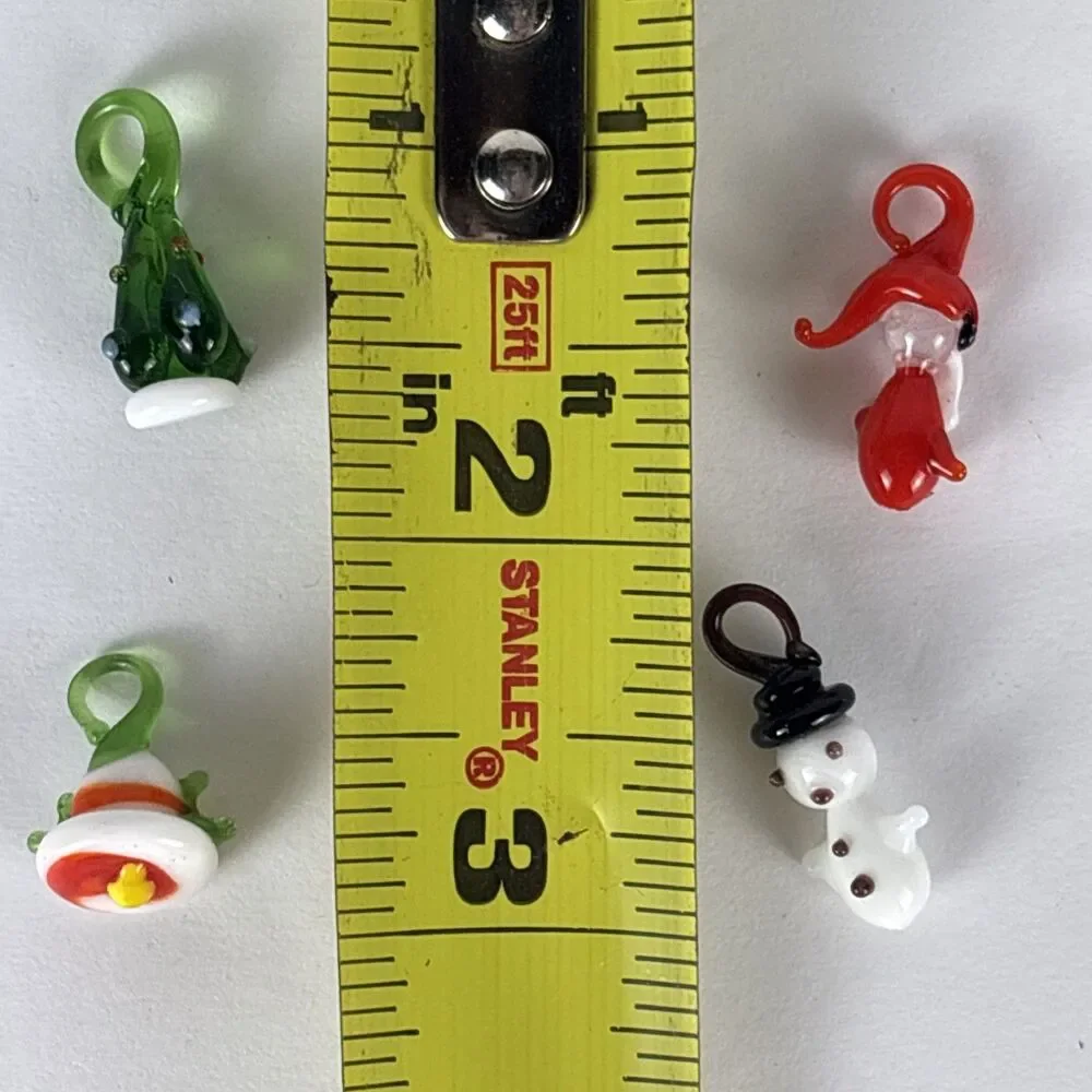 4 Miniature Glass Christmas Blown Grass Charms Ornaments Dollhouse Decor